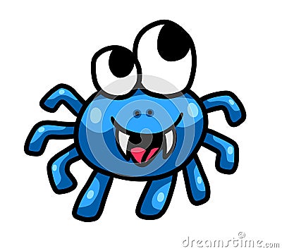 A Adorable Happy Blue Spider Cartoon Illustration