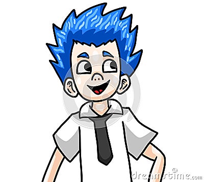 Adorable Happy Little Blue Haired Boy Cartoon Illustration