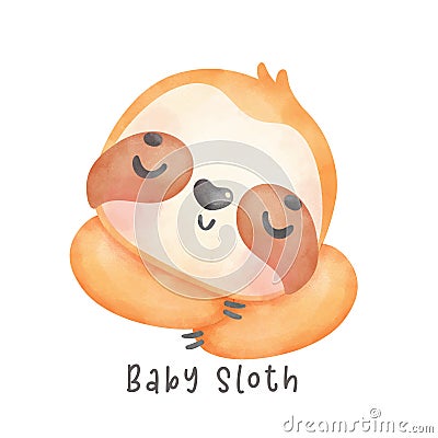 Adorable happy smile baby sloth sleeping cartoon watercolor nursery Illustration Stock Photo