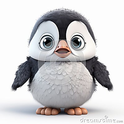 Adorable Hatched Penguin Unreal Engine Rendered Caricature With Intense Emotional Expression Stock Photo