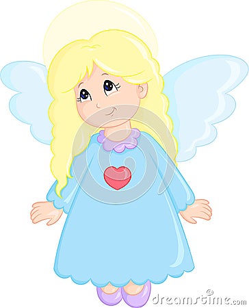 adorable illustration of a pretty little angel, dressed in a cute little dress, in color, perfect for children`s book Vector Illustration