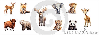 Adorable Illustrations of Various Wild Animals in Their Youthful Stage, Detailed Vector Illustration