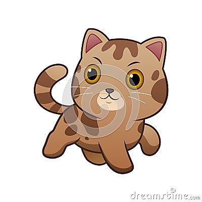 Adorable Kawaii Bengal Cat Cartoon Animal Illustration Stock Photo