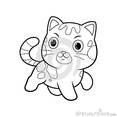 Adorable Kawaii Bengal Cat Cartoon Animal Illustration BW Stock Photo