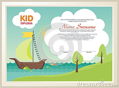 Adorable kid diploma with nature landscape Stock Photo