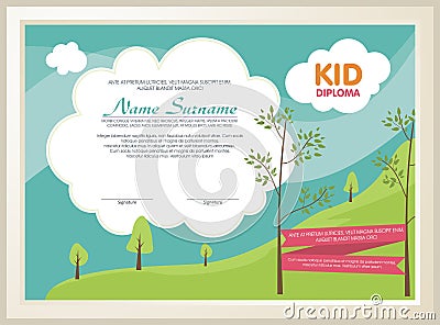 Adorable kid diploma with nature landscape Stock Photo