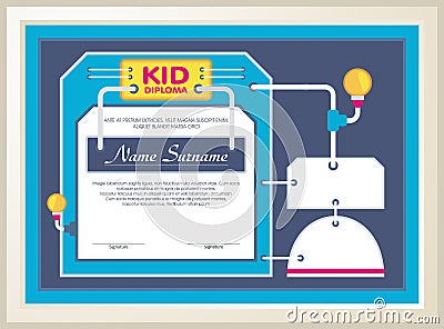 Adorable kid diploma with Technology construction Stock Photo