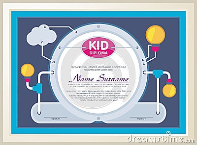 Adorable kid diploma with Technology construction Stock Photo