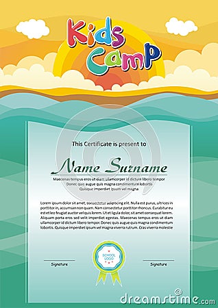 Adorable kids summer camp diploma Stock Photo