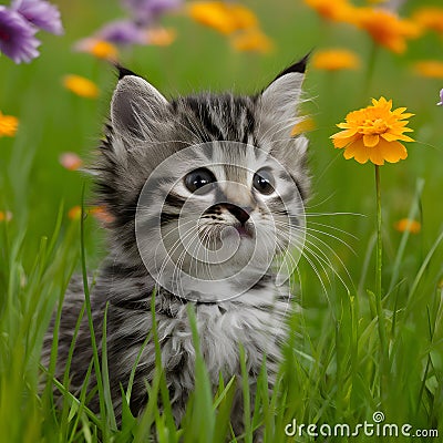 Adorable kitten captivated by the beauty of natures wonders Stock Photo