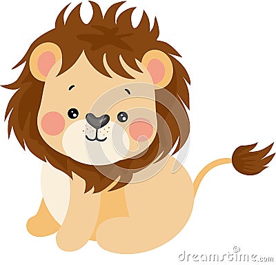 Adorable lion isolated in white Vector Illustration