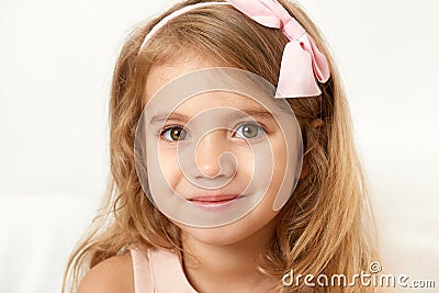 Adorable little child girl face closeup portrait Stock Photo