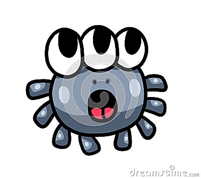 Adorable Little Three Eyed Grey Spider Cartoon Illustration