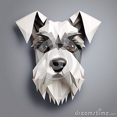 Adorable Low Poly Schnauzer Face On Grey Background Stock Photo