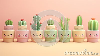 Adorable Miniature 3D Cactus: A Tiny Delight of Nature Stock Photo