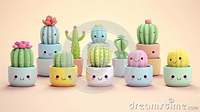 Adorable Miniature 3D Cactus: A Tiny Delight of Nature Stock Photo