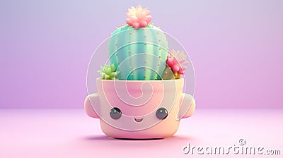 Adorable Miniature 3D Cactus: A Tiny Delight of Nature Stock Photo