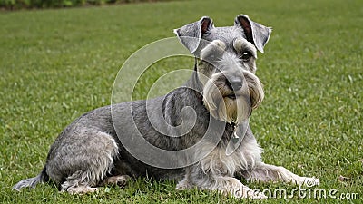 Adorable Miniature Schnauzer Playful Companion in Black and White Stock Photo