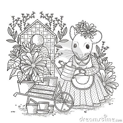 Adorable mouse coloring page Stock Photo