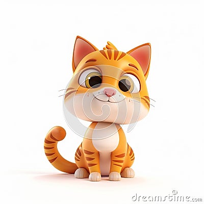 Adorable Orange Tabby Cat Cartoon on White Background. Generative ai Cartoon Illustration