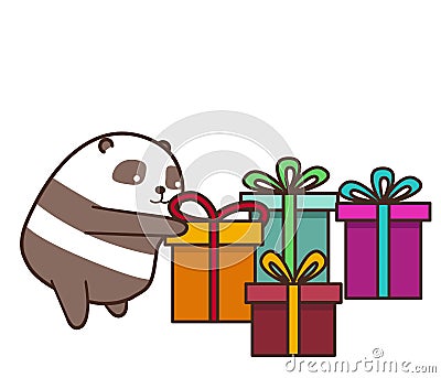 Adorable panda character with gifts Vector Illustration