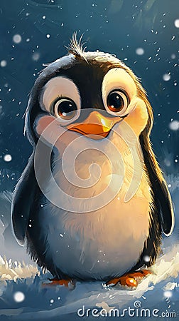 Adorable Penguin: A Charming Snow Portrait of a Trustworthy Chil Stock Photo