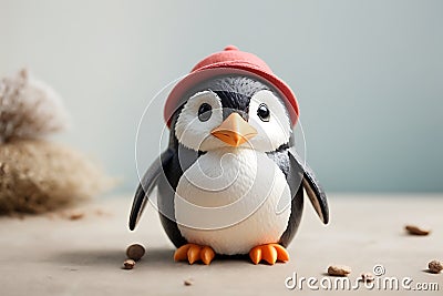 Adorable Penguin Figurine on Beige Background Stock Photo