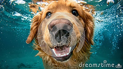 Adorable pet dives underwater on a fun summer vacation, captured in a playful closeup shot Stock Photo