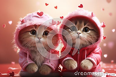 Adorable Pets Wearing Valentines Day Costumes Stock Photo