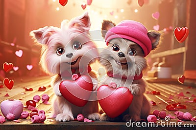 Adorable Pets Wearing Valentines Day Costumes Stock Photo