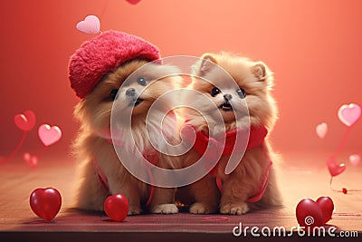 Adorable Pets Wearing Valentines Day Costumes Stock Photo