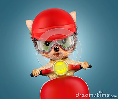 Adorable puppy sitting on a motorbike Cartoon Illustration