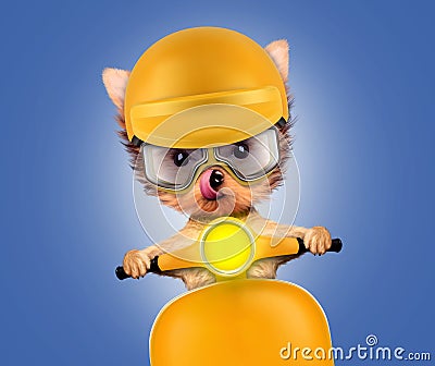 Adorable puppy sitting on a motorbike Cartoon Illustration