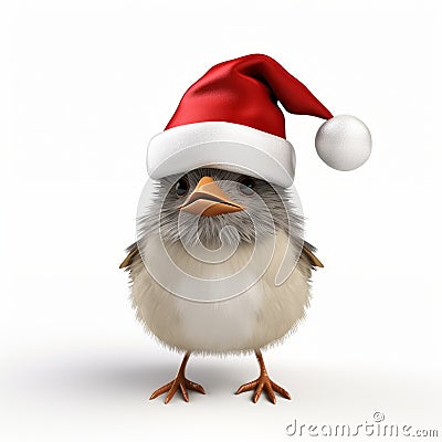 Adorable Santa Hat Bird: A Delightful Vray Tracing Artwork Stock Photo