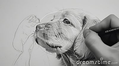 Adorable Sketch: Retriever Puppy in Pencil Stock Photo