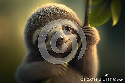 Cute sloth on a vine in the forest Stock Photo