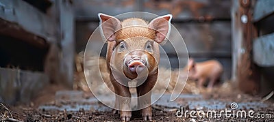 Adorable small piglet in a charming farmyard, exuding delightful and endearing charm Stock Photo