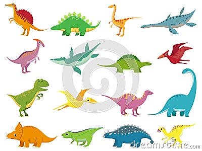 Adorable smiling dinosaurs. Cute baby stegosaurus dinosaur. Prehistoric cartoon animals of jurassic era isolated vector Vector Illustration