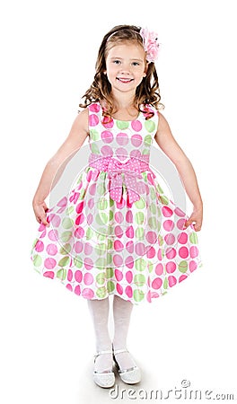 Adorable smiling little girl in pink princess dress Stock Photo