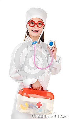 Adorable smiling little girl playing at the doctor Editorial Stock Photo