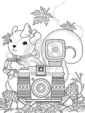 Adorable squirrel coloring page Stock Photo