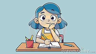 Adorable Student Contemplating Class Task: Charming Girl in Thought Vector Art Vector Illustration