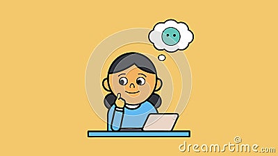 Adorable Student Contemplating Class Task Charming Girl in Thought Vector Art Vector Illustration