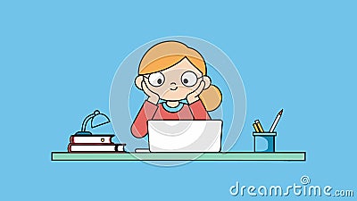 Adorable Student Contemplating Class Task: Charming Girl in Thought Vector Art Vector Illustration