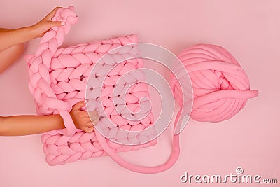 Adorable super chunky pink pillow Stock Photo