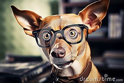 Adorable surprised dog with glasses looking in bewilderment - copy space for text Stock Photo