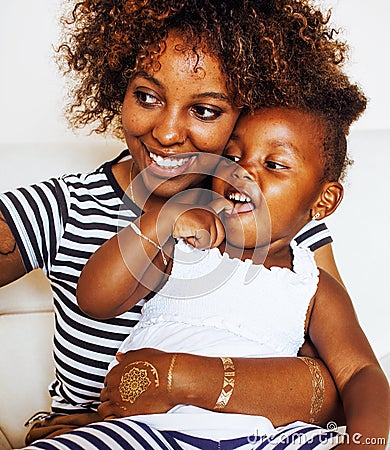 adorable sweet young afro-american mother with cute little daugh Stock Photo