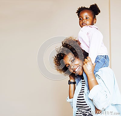 adorable sweet young afro-american mother with cute little daugh Stock Photo