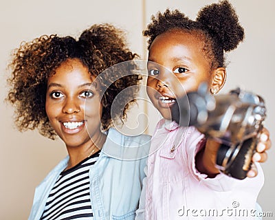 adorable sweet young afro-american mother with cute little daugh Stock Photo