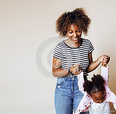 adorable sweet young afro-american mother with cute little daugh Stock Photo